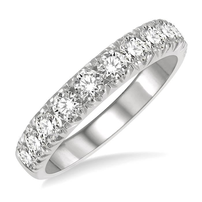 1 Ctw 11 Stone Round Cut Diamond Wedding Band in 14K White Gold