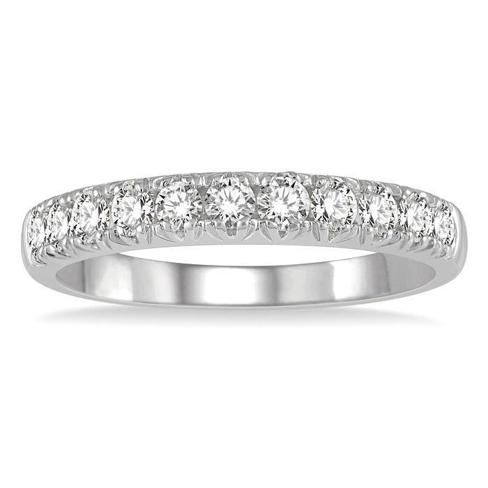 1/2 Ctw 11 Stone Round Cut Diamond Wedding Band in 14K White Gold