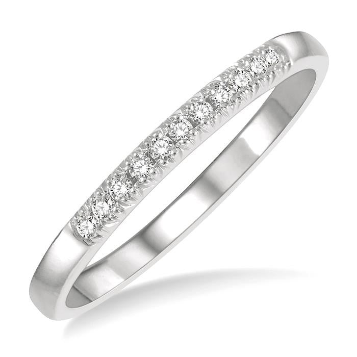1/10 Ctw 11 Stone Round Cut Diamond Wedding Band in 14K White Gold