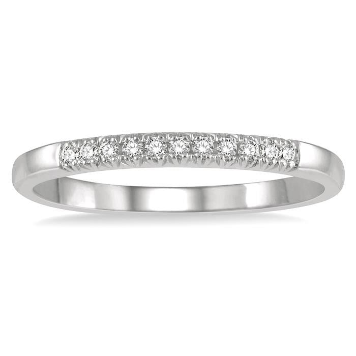 1/10 Ctw 11 Stone Round Cut Diamond Wedding Band in 14K White Gold