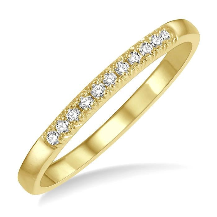 1/10 Ctw 11 Stone Round Cut Diamond Wedding Band in 14K Yellow Gold