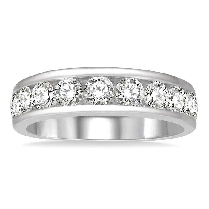 1 1/2 Ctw Channel Set 11 Stone Round Cut Diamond Wedding Band in 14K White Gold