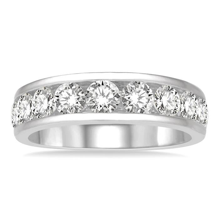 2 Ctw Channel Set 11 Stone Round Cut Diamond Wedding Band in 14K White Gold