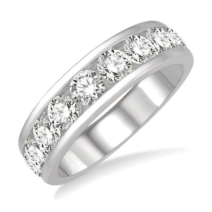 2 Ctw Channel Set 11 Stone Round Cut Diamond Wedding Band in 14K White Gold