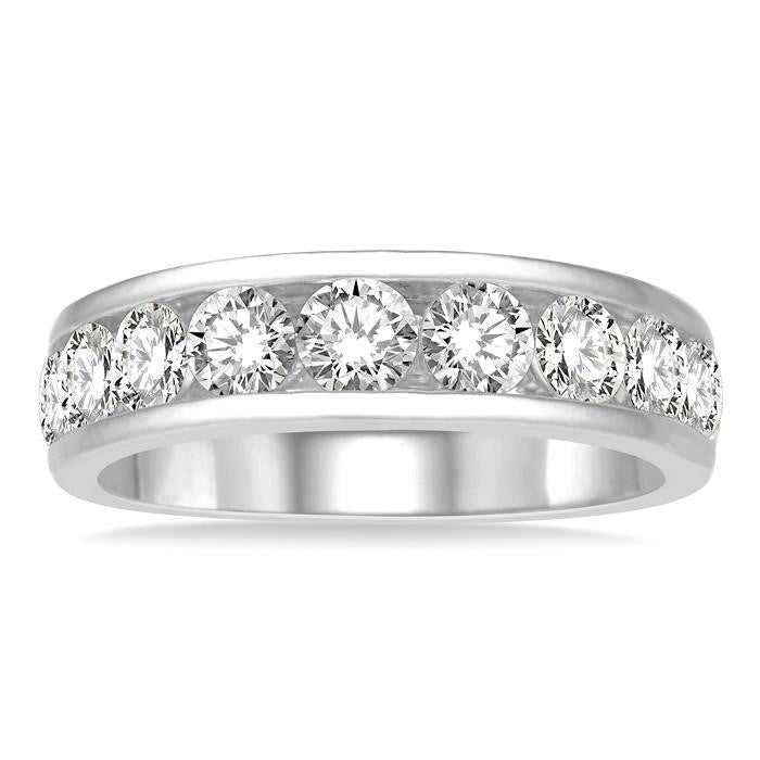 2 Ctw Channel Set 11 Stone Round Cut Diamond Wedding Band in 14K White Gold