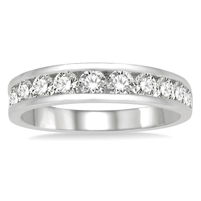 1 Ctw Channel Set 11 Stone Round Cut Diamond Wedding Band in 14K White Gold