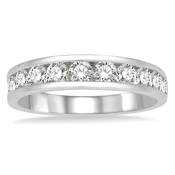 1 Ctw Channel Set 11 Stone Round Cut Diamond Wedding Band in 14K White Gold