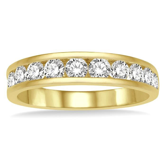 1 Ctw Channel Set 11 Stone Round Cut Diamond Wedding Band in 14K Yellow Gold