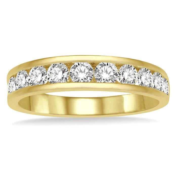 1 Ctw Channel Set 11 Stone Round Cut Diamond Wedding Band in 14K Yellow Gold