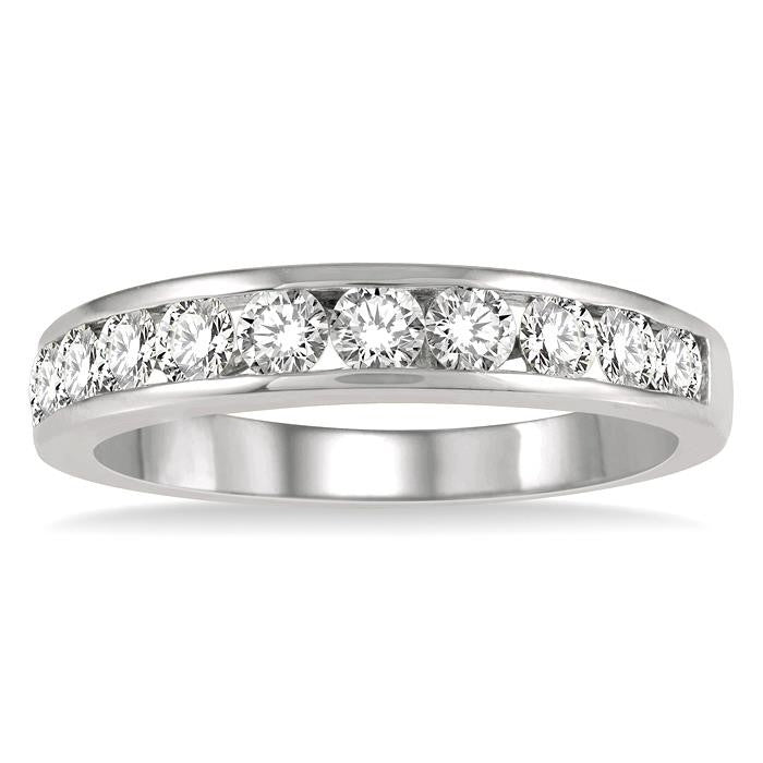 3/4 Ctw Channel Set 11 Stone Round Cut Diamond Wedding Band in 14K White Gold