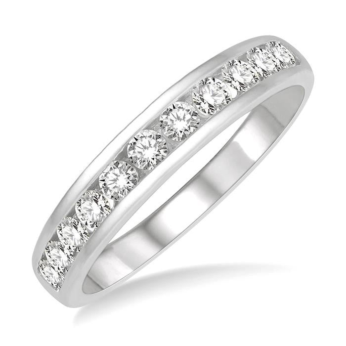 1/2 Ctw Channel Set 11 Stone Round Cut Diamond Wedding Band in 14K White Gold