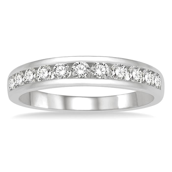 1/2 Ctw Channel Set 11 Stone Round Cut Diamond Wedding Band in 14K White Gold