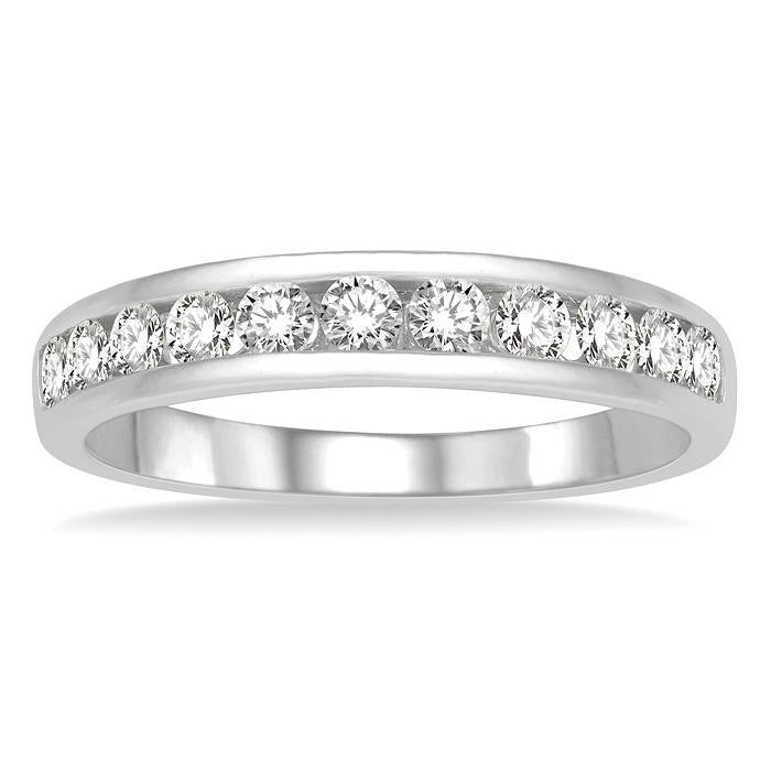 1/2 Ctw Channel Set 11 Stone Round Cut Diamond Wedding Band in 14K White Gold