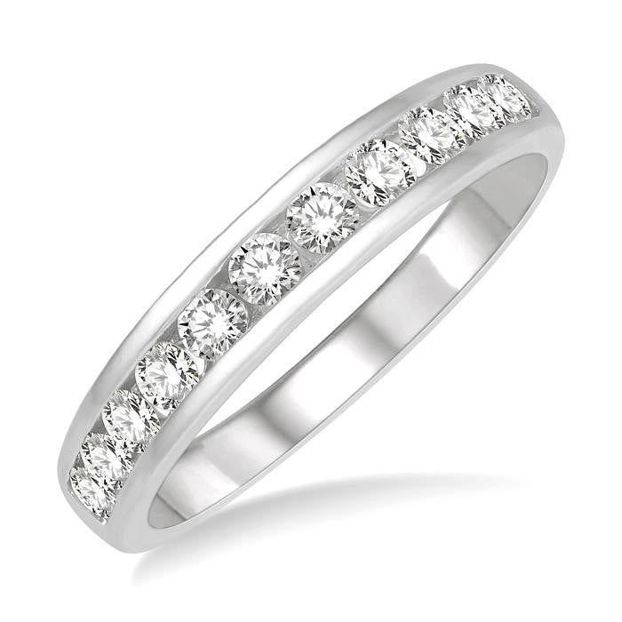 1/2 Ctw Channel Set 11 Stone Round Cut Diamond Wedding Band in 14K White Gold