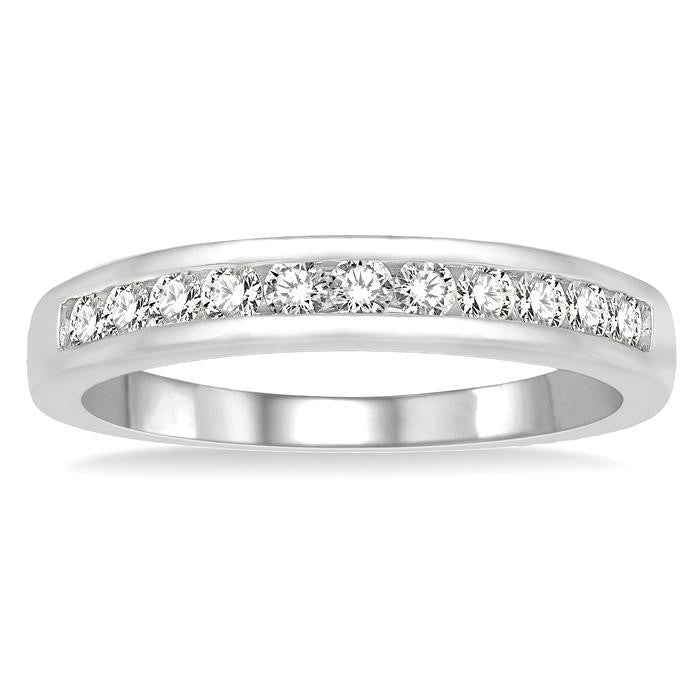 1/3 Ctw Channel Set 11 Stone Round Cut Diamond Wedding Band in 14K White Gold