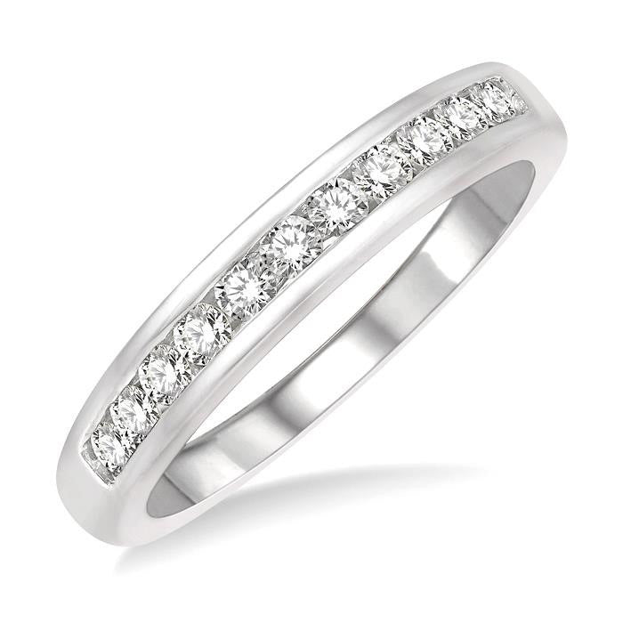 1/3 Ctw Channel Set 11 Stone Round Cut Diamond Wedding Band in 14K White Gold