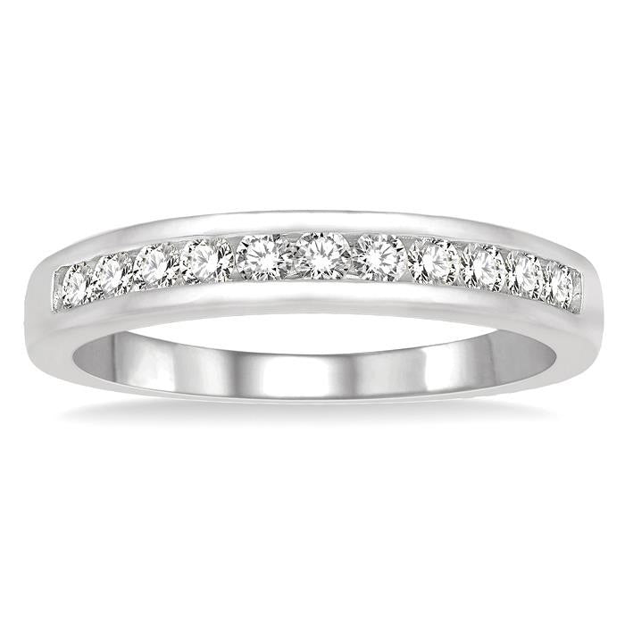 1/3 Ctw Channel Set 11 Stone Round Cut Diamond Wedding Band in 14K White Gold