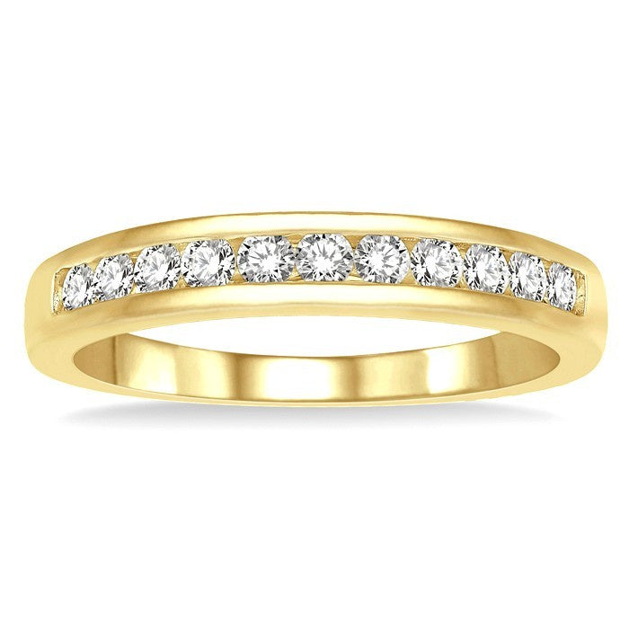 1/3 Ctw Channel Set 11 Stone Round Cut Diamond Wedding Band in 14K Yellow Gold