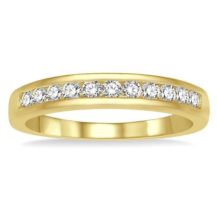 1/3 Ctw Channel Set 11 Stone Round Cut Diamond Wedding Band in 14K Yellow Gold