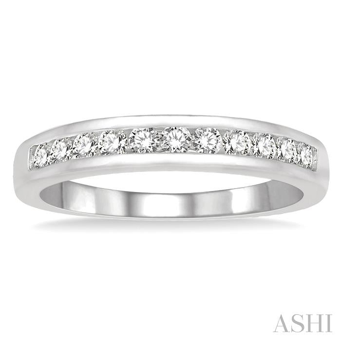 1/3 Ctw Channel Set 11 Stone Round Cut Diamond Wedding Band in 14K White Gold
