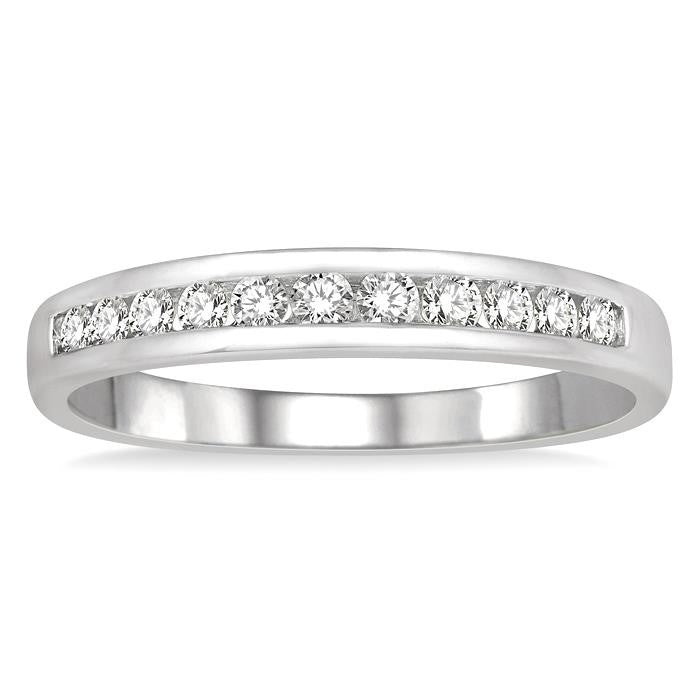 1/4 Ctw Channel Set 11 Stone Round Cut Diamond Wedding Band in 14K White Gold