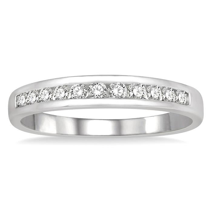 1/4 Ctw Channel Set 11 Stone Round Cut Diamond Wedding Band in 14K White Gold