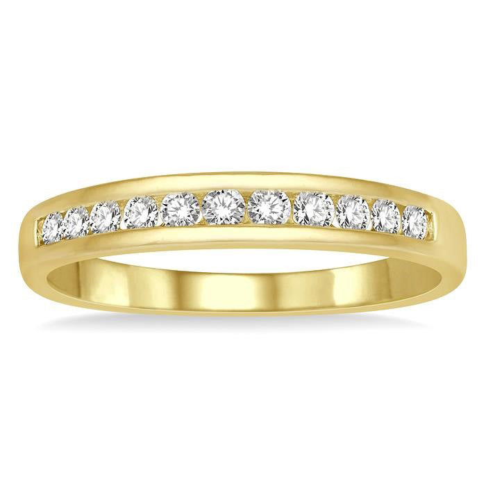 1/4 Ctw Channel Set 11 Stone Round Cut Diamond Wedding Band in 14K Yellow Gold