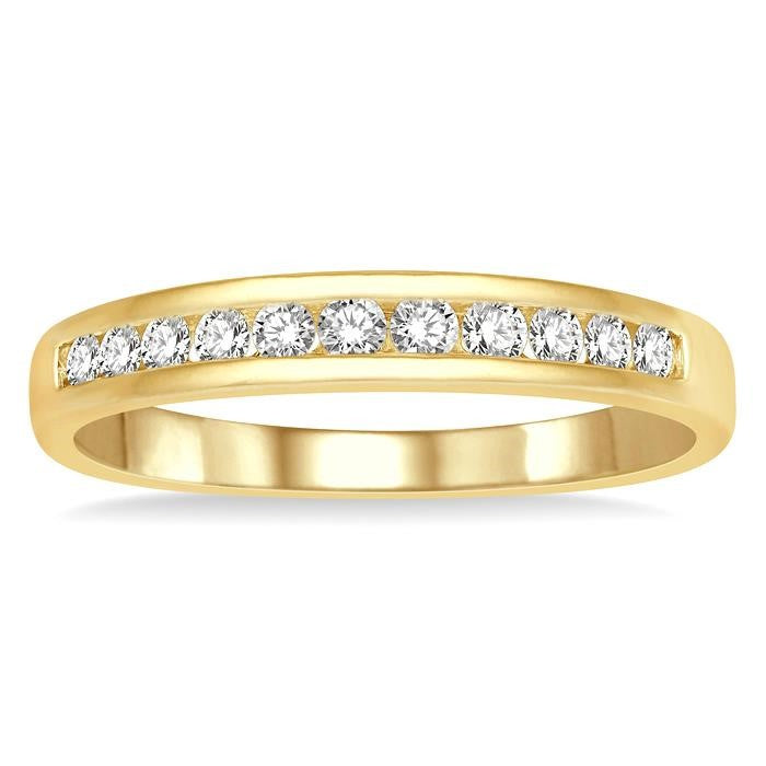 1/4 Ctw Channel Set 11 Stone Round Cut Diamond Wedding Band in 14K Yellow Gold