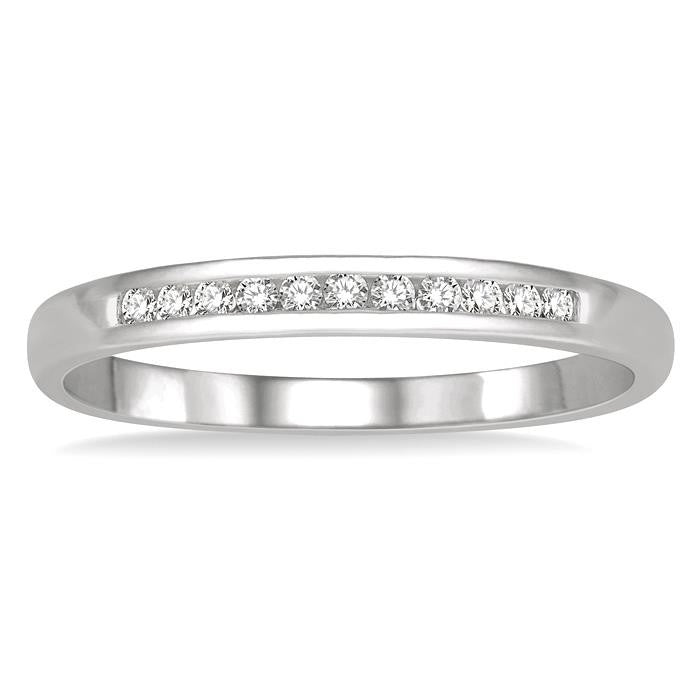1/10 Ctw Channel Set 11 Stone Round Cut Diamond Wedding Band in 14K White Gold