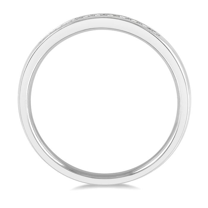 1/10 Ctw Channel Set 11 Stone Round Cut Diamond Wedding Band in 14K White Gold