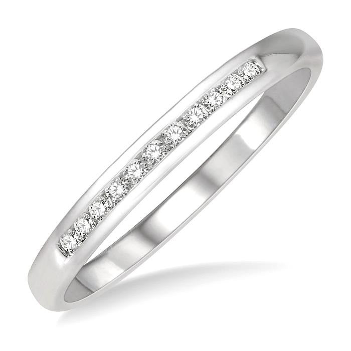 1/10 Ctw Channel Set 11 Stone Round Cut Diamond Wedding Band in 14K White Gold