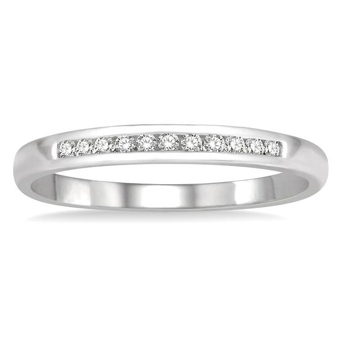 1/10 Ctw Channel Set 11 Stone Round Cut Diamond Wedding Band in 14K White Gold