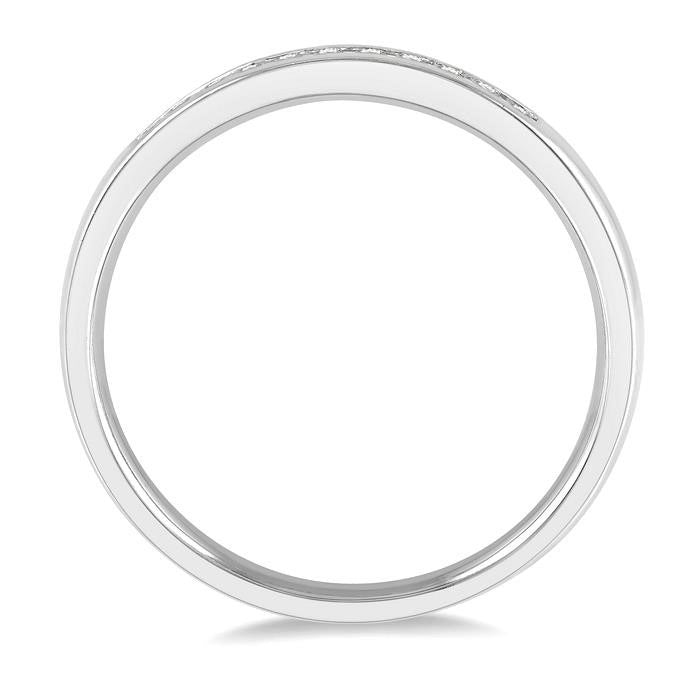 1/10 Ctw Channel Set 11 Stone Round Cut Diamond Wedding Band in 14K White Gold
