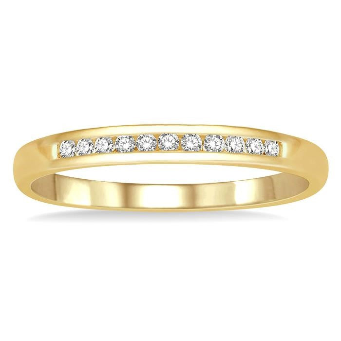 1/10 Ctw Channel Set 11 Stone Round Cut Diamond Wedding Band in 14K Yellow Gold