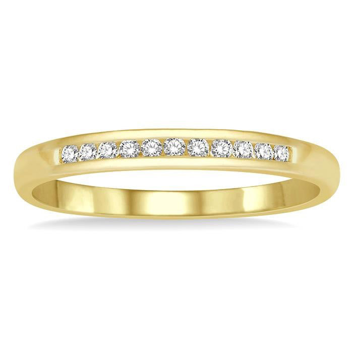 1/10 Ctw Channel Set 11 Stone Round Cut Diamond Wedding Band in 14K Yellow Gold