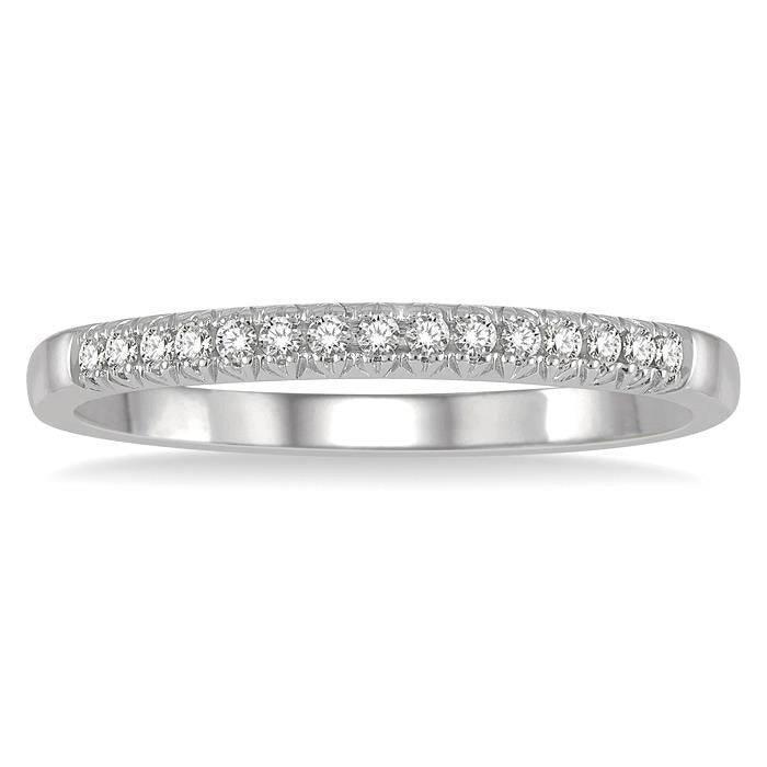 1/10 Ctw 15Stones Round Cut Diamond Wedding Band in 14K White Gold