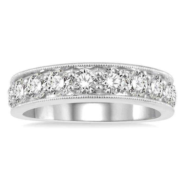 1 1/2 Ctw Round Cut Diamond Wedding Band in 14K White Gold