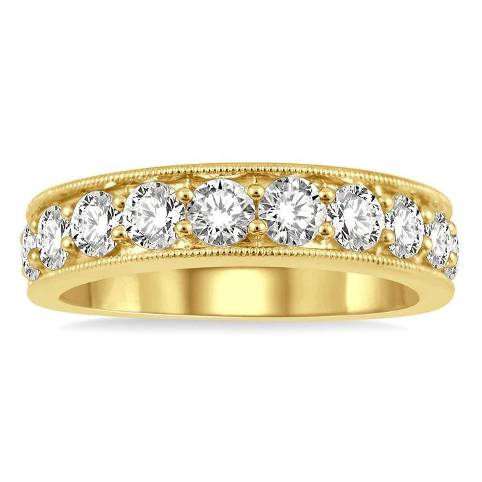 1 1/2 Ctw Round Cut Diamond Wedding Band in 14K Yellow Gold