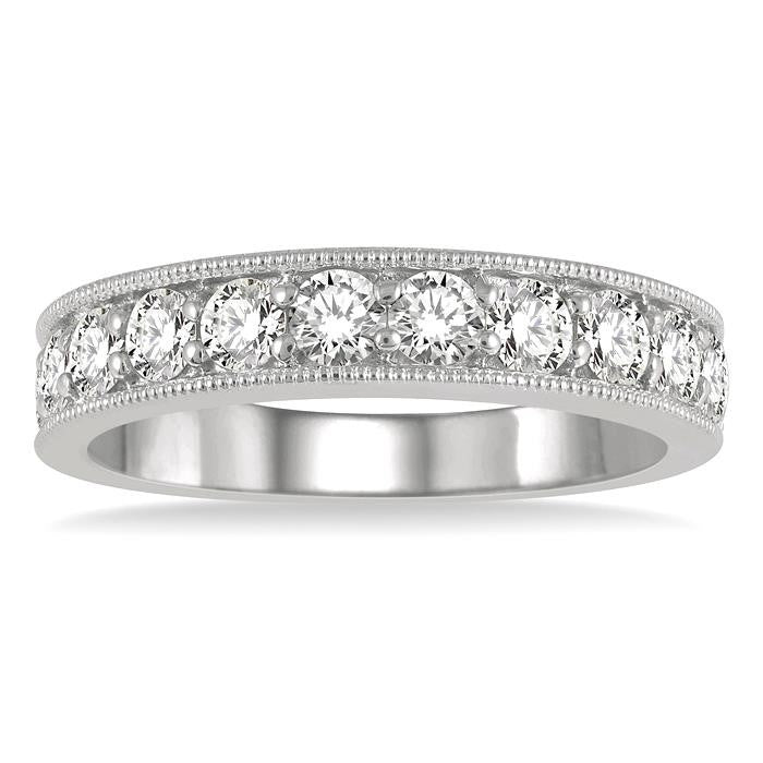 1 Ctw Round Cut Diamond Wedding Band in 14K White Gold