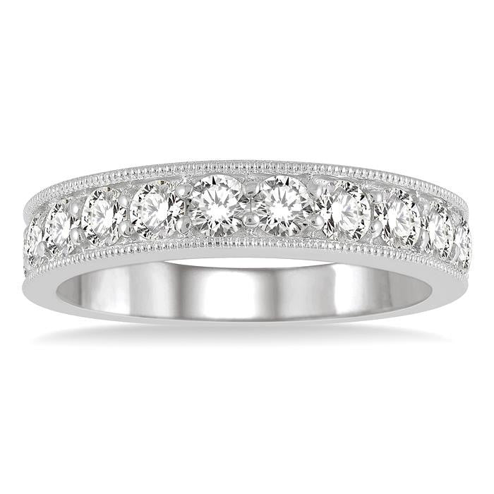 1 Ctw Round Cut Diamond Wedding Band in 14K White Gold