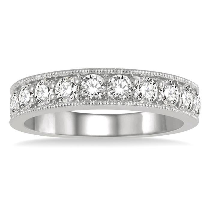 1 Ctw Round Cut Diamond Wedding Band in 14K White Gold