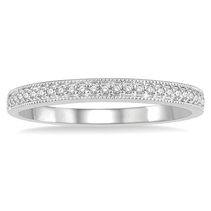 1/10 Ctw Round Cut Diamond Wedding Band in 14K White Gold