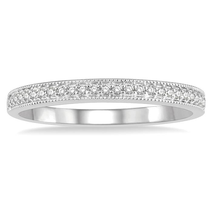 1/10 Ctw Round Cut Diamond Wedding Band in 14K White Gold