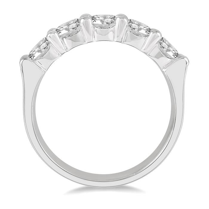 1 1/2 Ctw 5 Stone Round Cut Diamond Wedding Band in 14K White Gold
