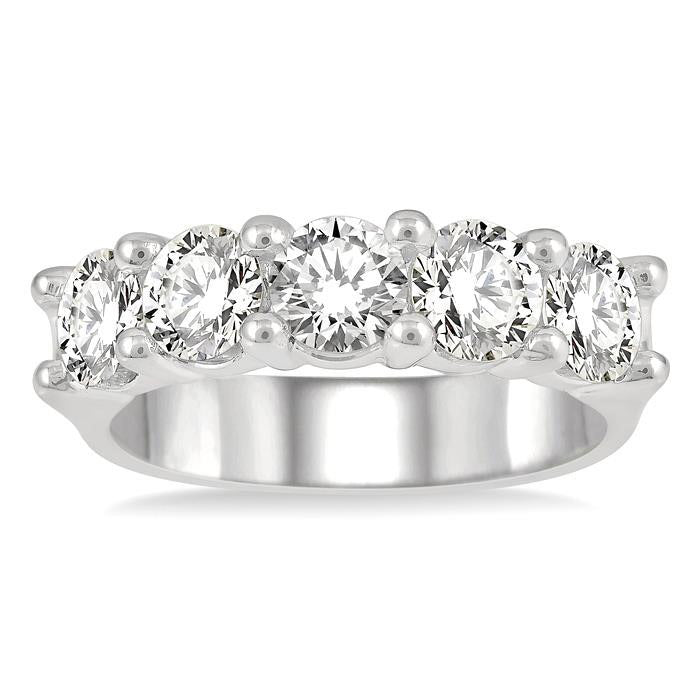 2 Ctw 5 Stone Round Cut Diamond Wedding Band in 14K White Gold