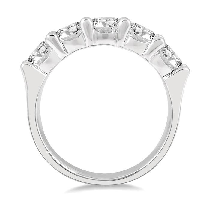 2 Ctw 5 Stone Round Cut Diamond Wedding Band in 14K White Gold