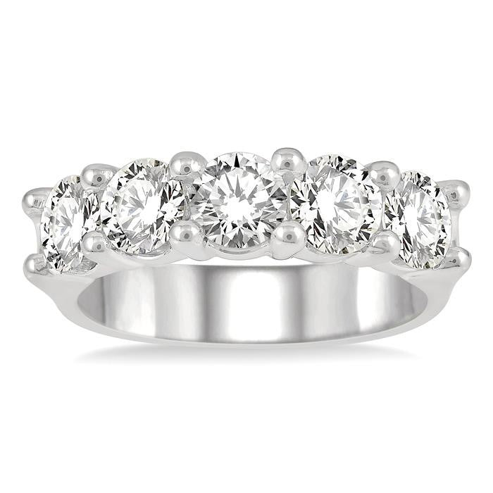 2 Ctw 5 Stone Round Cut Diamond Wedding Band in 14K White Gold
