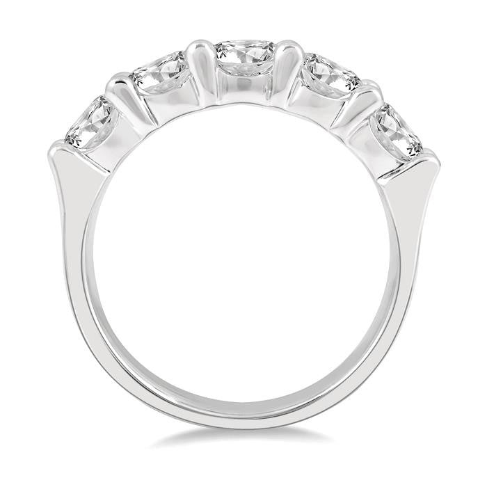 2 Ctw 5 Stone Round Cut Diamond Wedding Band in 14K White Gold