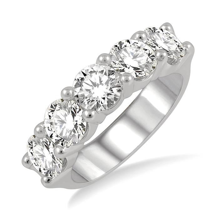 3 Ctw 5 Stone Round Cut Diamond Wedding Band in 14K White Gold