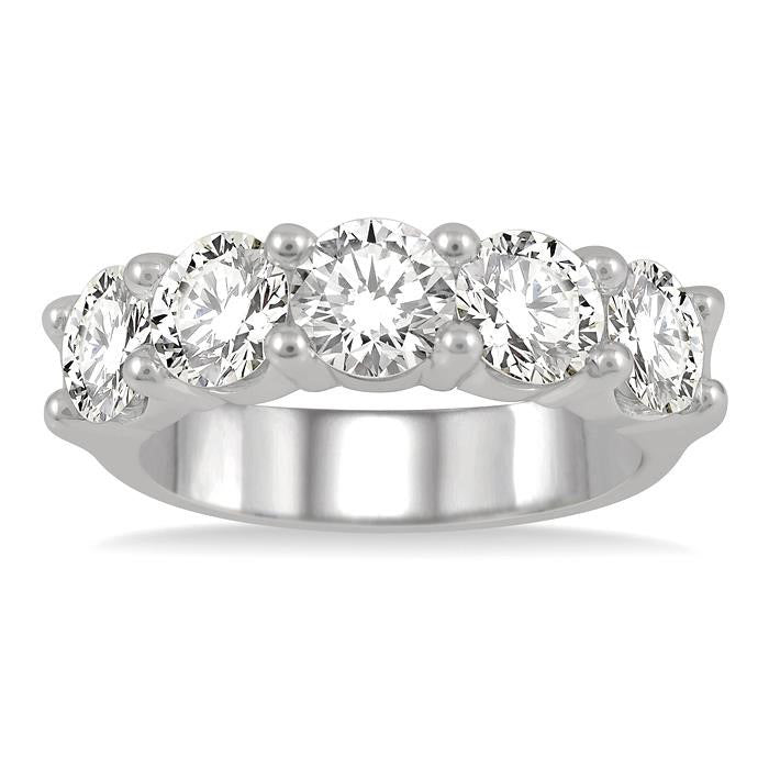 3 Ctw 5 Stone Round Cut Diamond Wedding Band in 14K White Gold